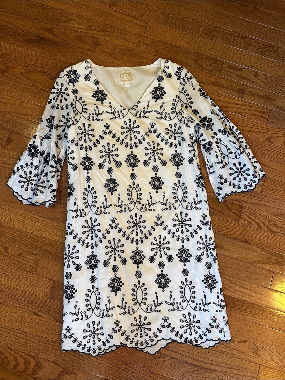 Sail to Sable White Mini Dress with Black Embroidery